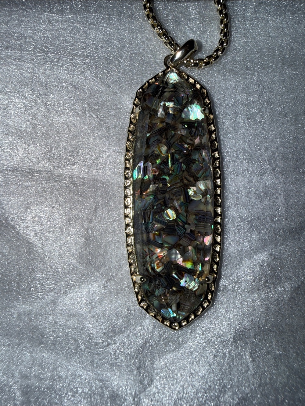 Kendra Scott Layden Necklace Crushed Abalone Shell Long Goldtone Chain NEW